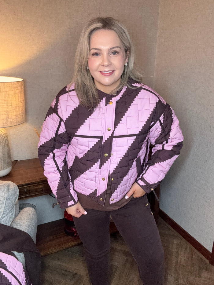 Coster Copenhagen Chocolate/Pink Zig Zag Printed Quilted Jacket