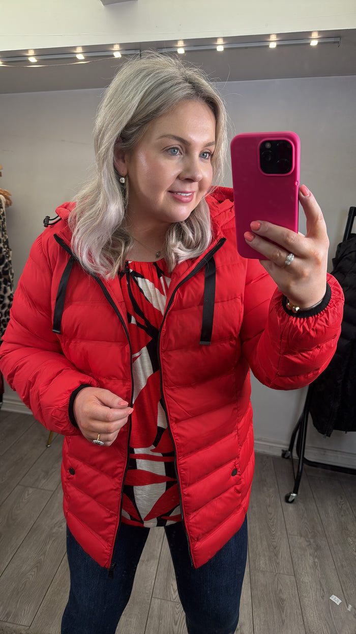 Fransa Frbafab Mars Red Quilted Puffa Coat with Zip Detailing