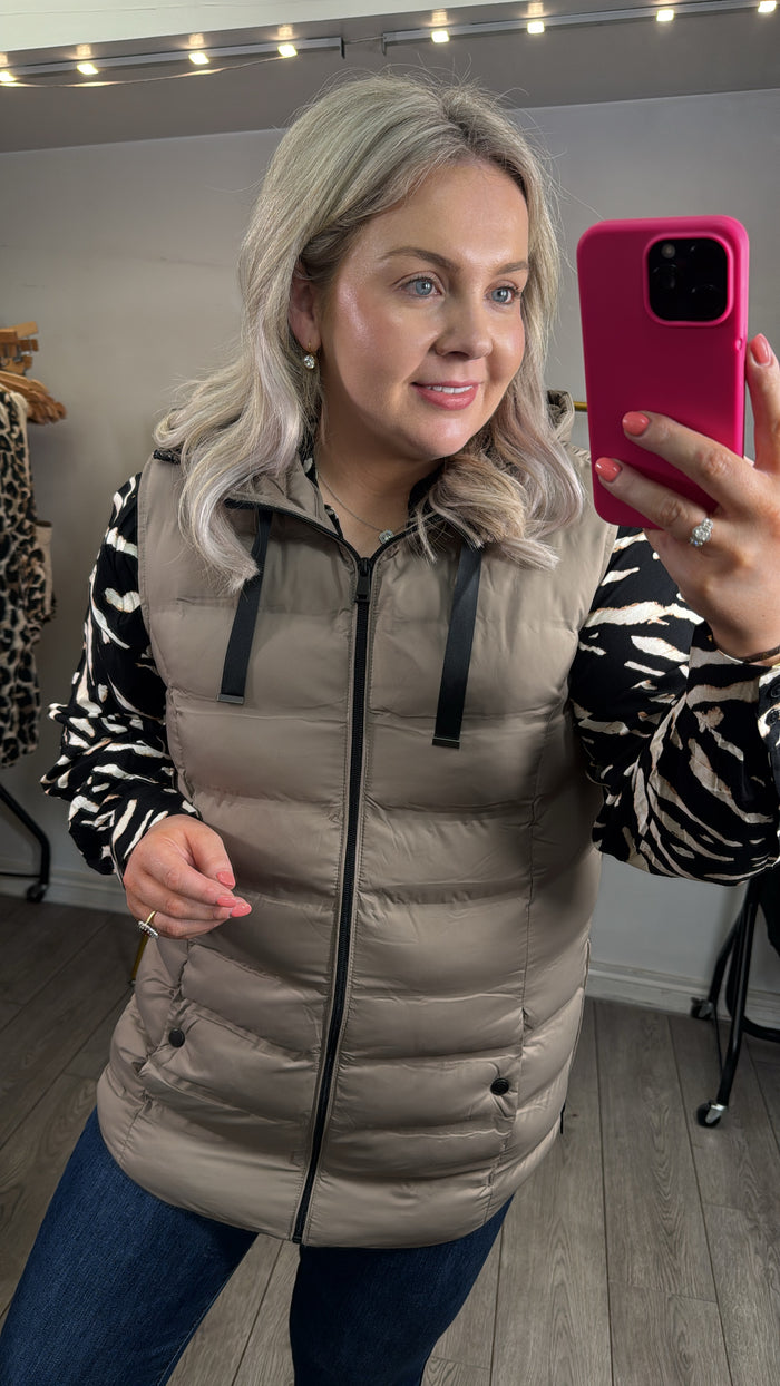 Fransa Frbafab Desert Taupe Gilet with Zip Detailing