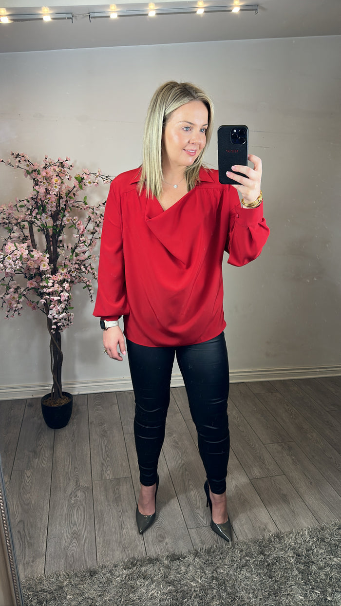 Access Fashion Lady in Red Draped Neck Blouse, 34-2012