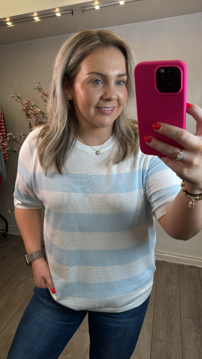 Kaffe Kalizza Chalk/Baby Blue Striped Knit