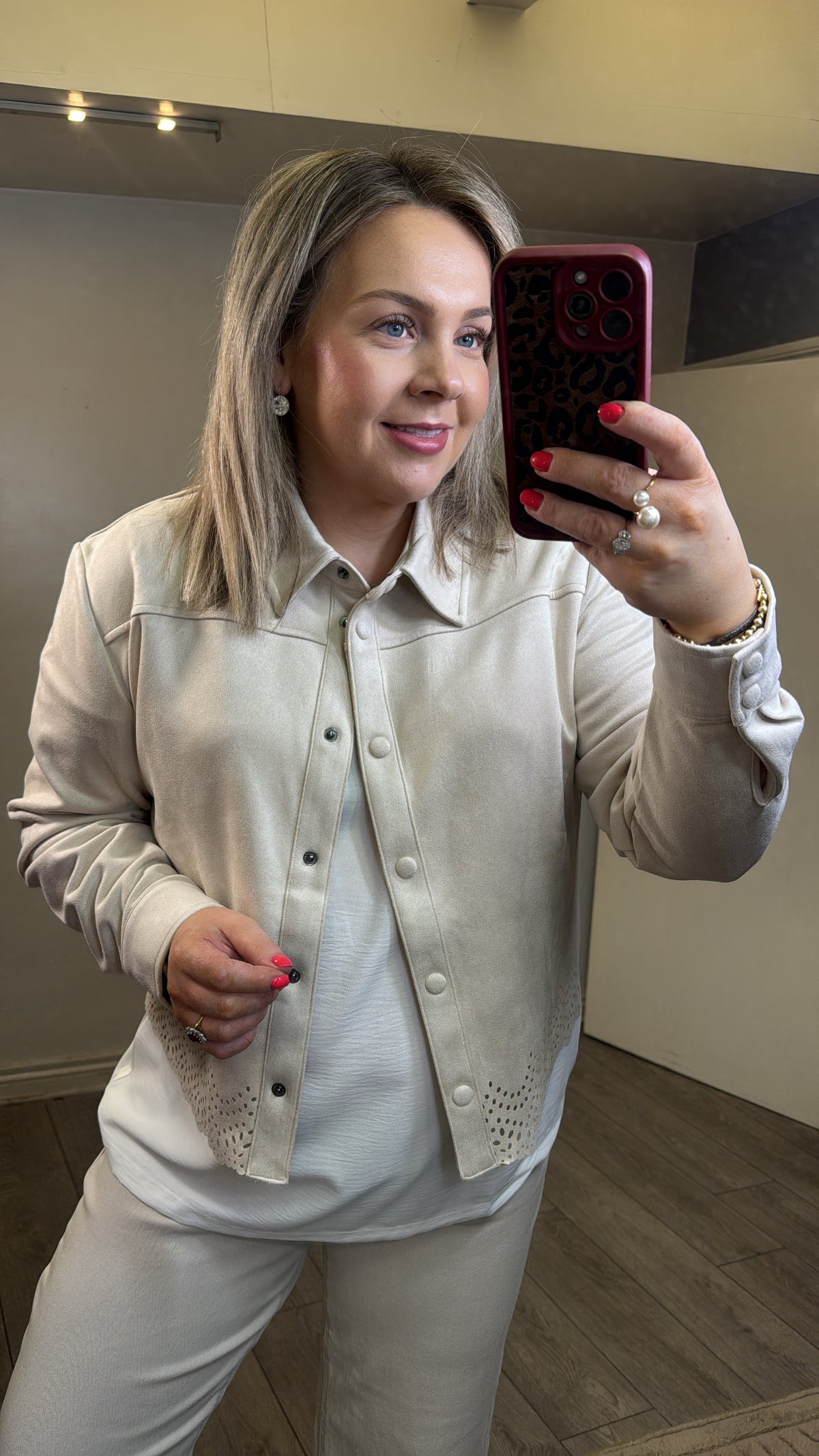 B.Young ByTomira Beige Laser Cut Shirt Jacket