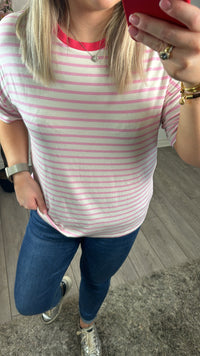 Fransa Frfeporsi Pink Frosting Mix Oversized Stripe T-Shirt