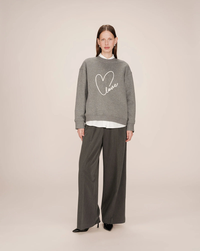Grace & Mila Sharly Anthracite Grey Oversized Cream Embroidered Sweatshirt