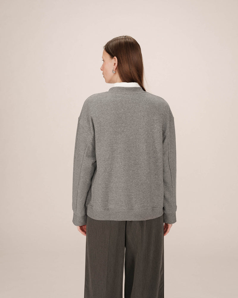 Grace & Mila Sharly Anthracite Grey Oversized Cream Embroidered Sweatshirt