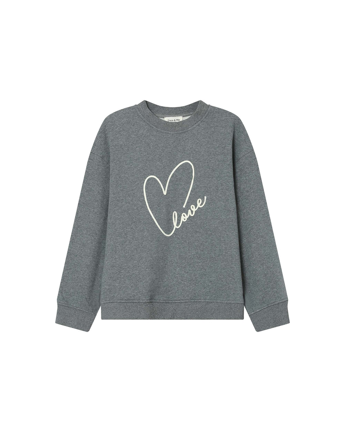 Grace & Mila Sharly Anthracite Grey Oversized Cream Embroidered Sweatshirt