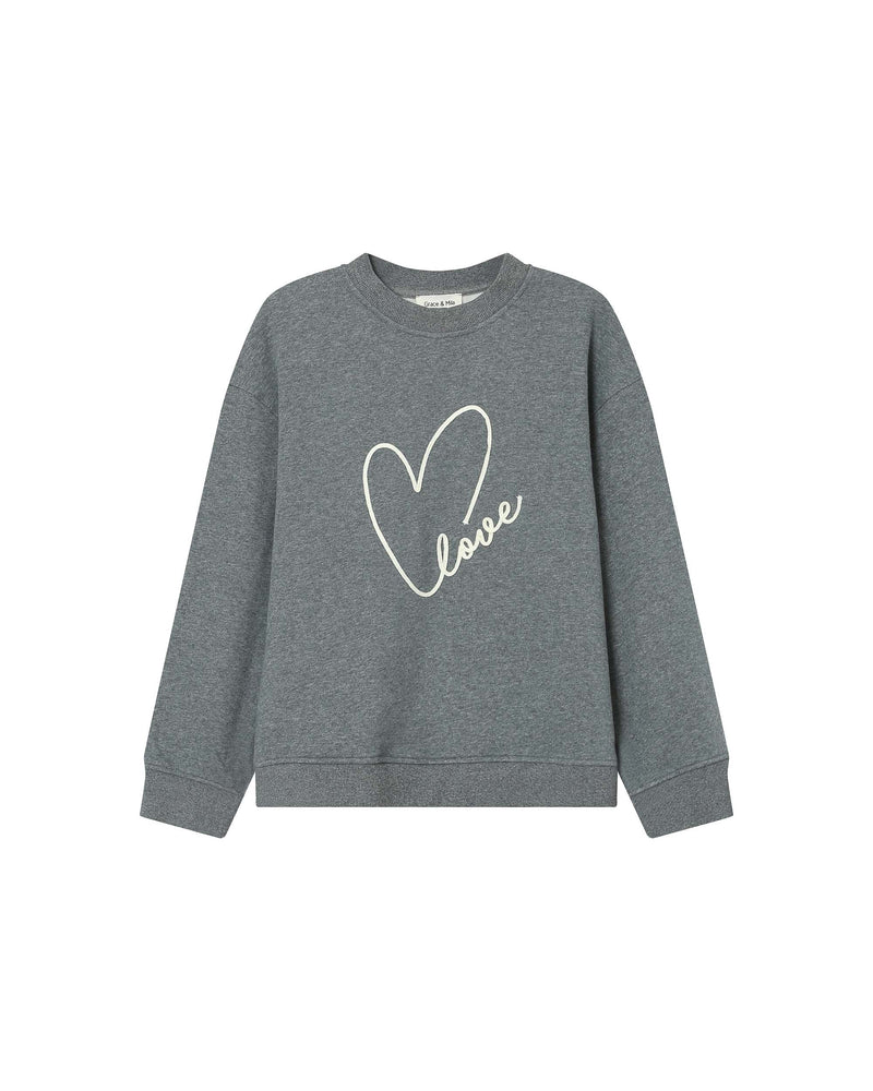 Grace & Mila Sharly Anthracite Grey Oversized Cream Embroidered Sweatshirt