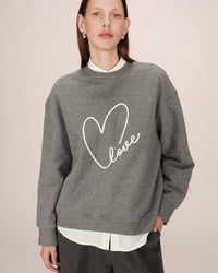 Grace & Mila Sharly Anthracite Grey Oversized Cream Embroidered Sweatshirt