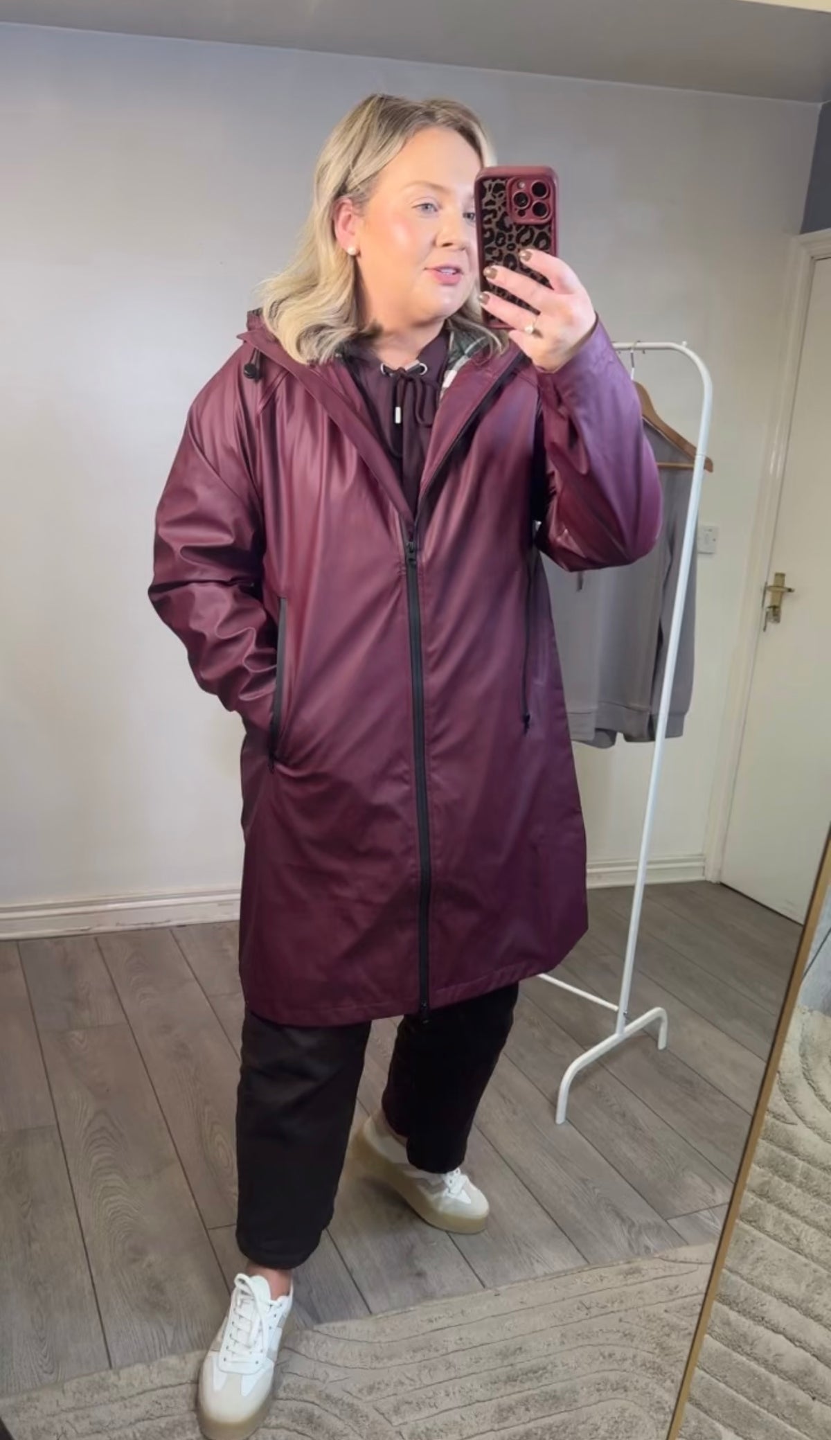 B.Young ByAvan Fig Burgundy Raincoat with Hood