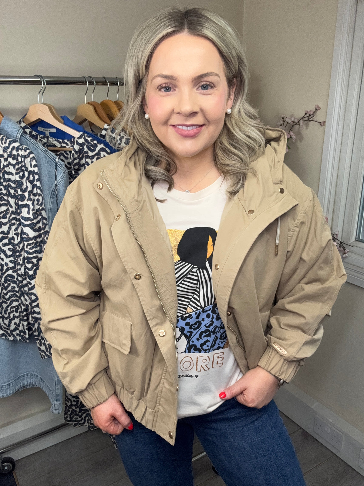 Garcia Cream Printed Front T-Shirt, O260006