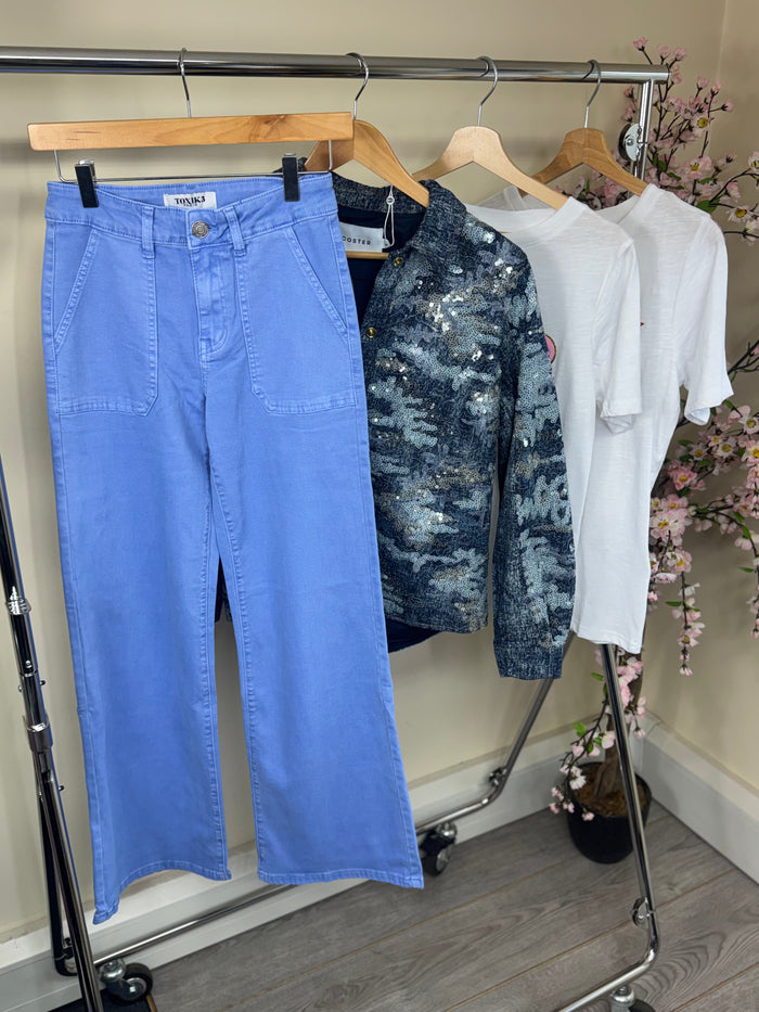 Toxik Highwaisted Cornflour Blue Wide Leg Flared Jeans, H2662