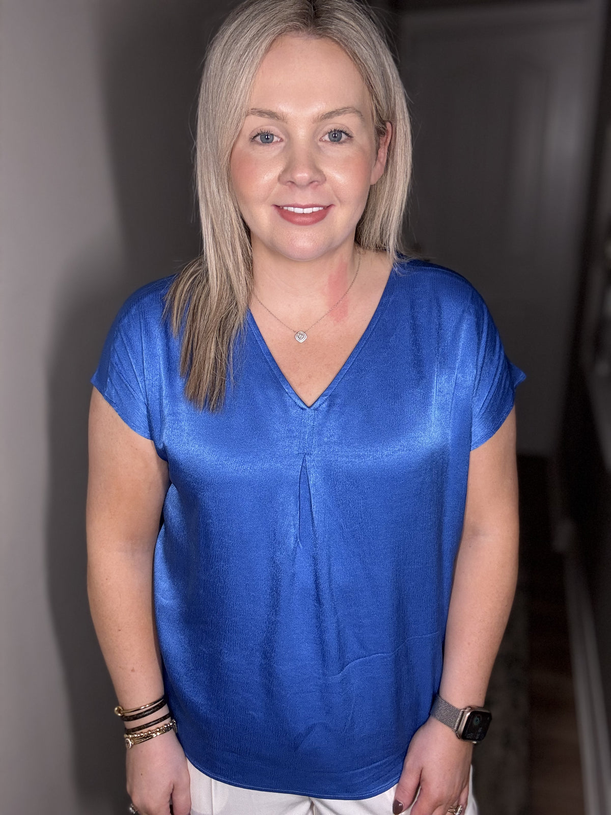 Soaked in Luxury Jessabell Marija Palace Blue V-Neck Blouse