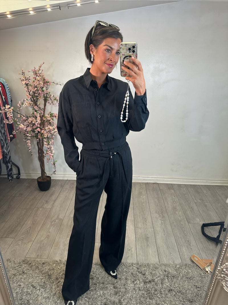 Access Fashion Black Trousers with Detailed Elasticated Waistband