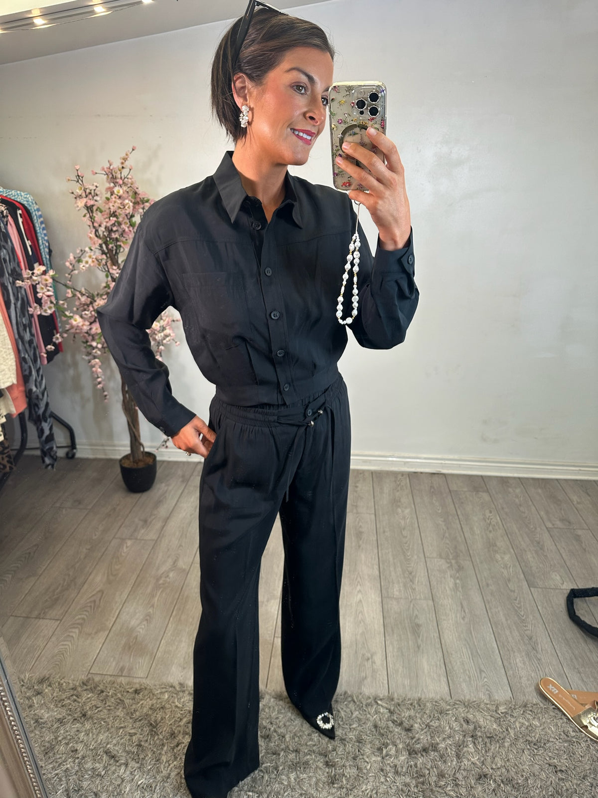 Access Fashion Black Trousers with Detailed Elasticated Waistband