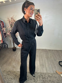 Access Fashion Black Trousers with Detailed Elasticated Waistband