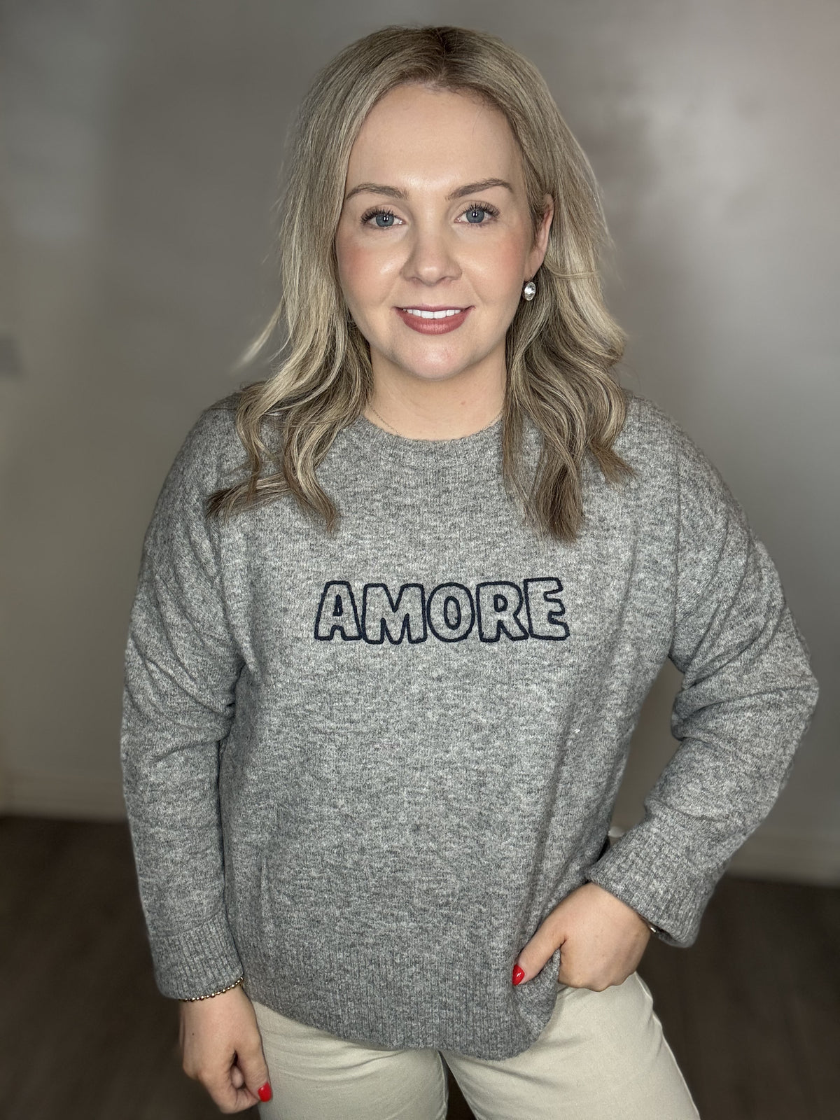 Grace and Mila Grey Oversized 'AMORE' Supersoft Knit