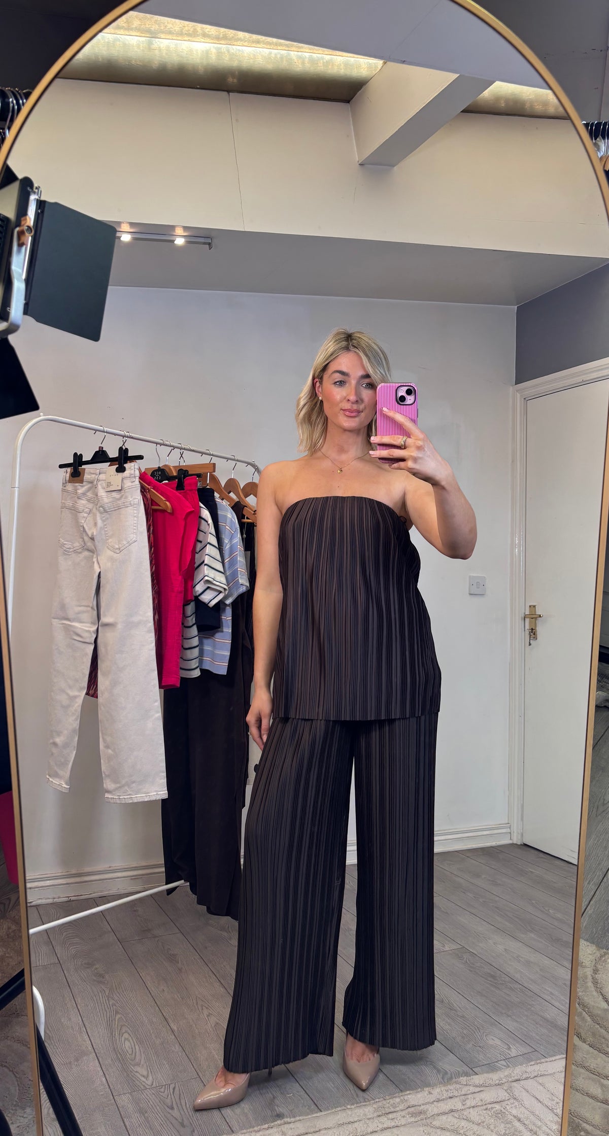 Grace & Mila West Chocolate Brown Plisse Bustier Top 