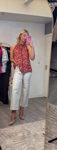 Grace & Mila Votello Sangria Printed Halterneck Relaxed Fit Blouse