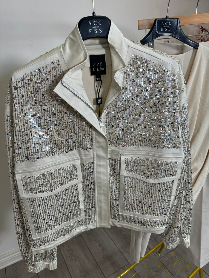 Access Fashion Vanilla Sequin Bomber Jacket, 43-1014