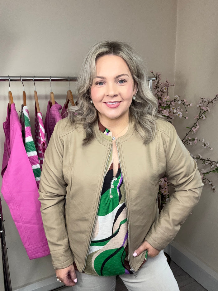 B.Young Byacom Chinchilla Beige Faux Leather Jacket