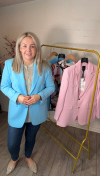 Access Fashion Sky Blue Single Breasted Crepe Blazer with Pockets, 43-1052