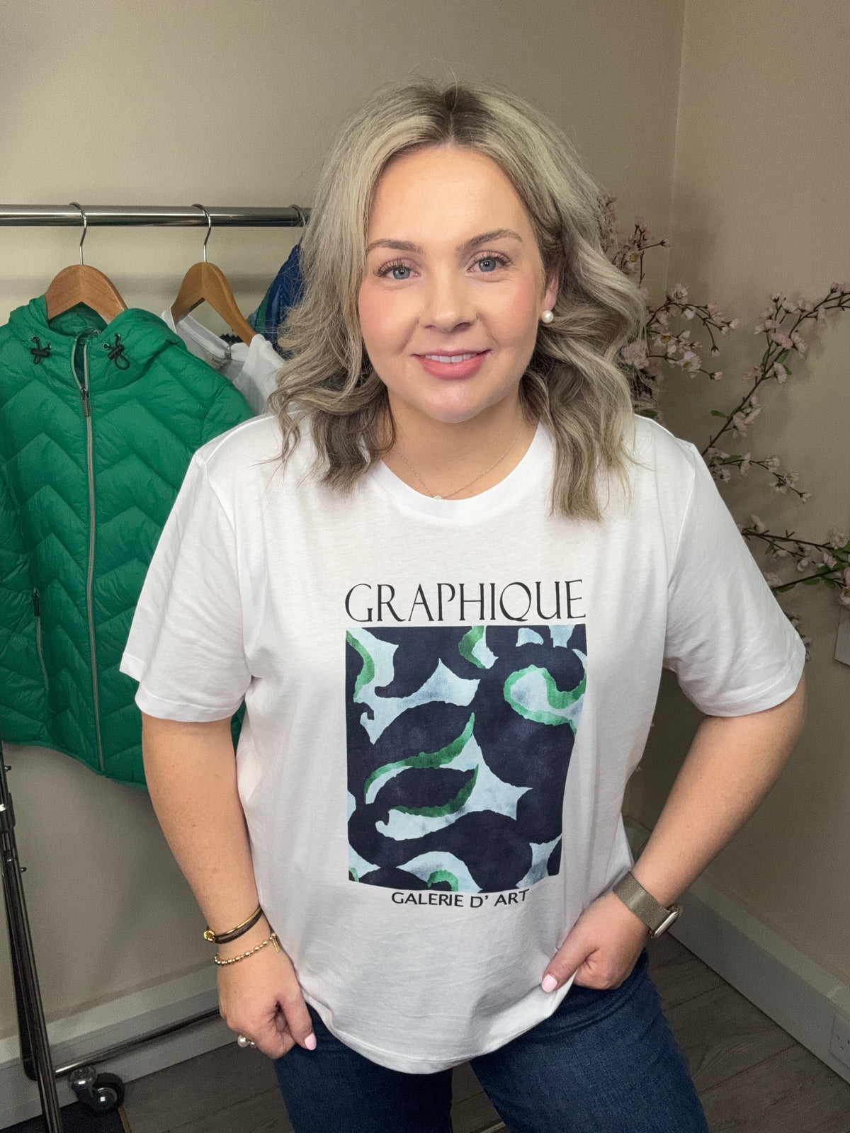 Fransa FrWrenly White T-Shirt with Navy Graphic Logo, 20617489