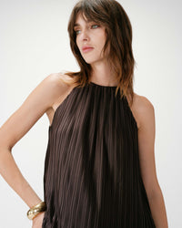 Grace & Mila Wilona Chocolate Brown Halterneck Plisse Short Dress
