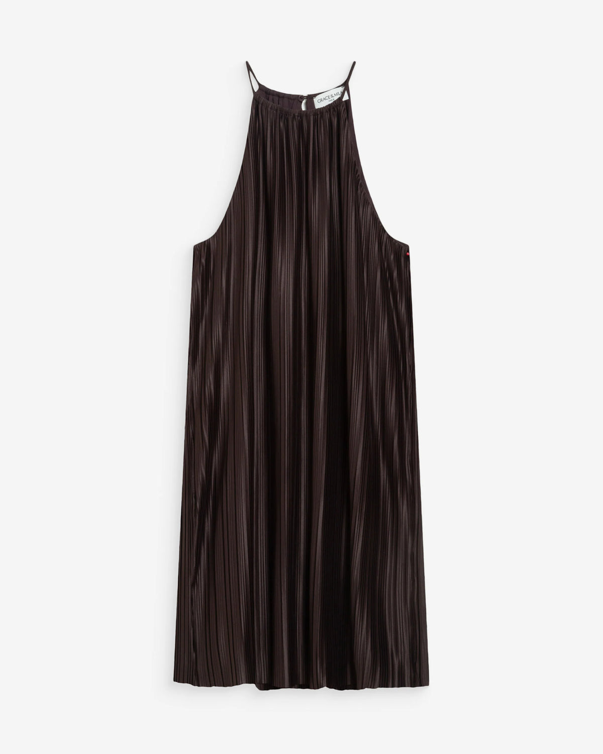 Grace & Mila Wilona Chocolate Brown Halterneck Plisse Short Dress