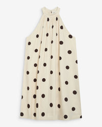 Grace & Mila Warna Ecru Linen Blend Chocolate Polka Dot Short Dress