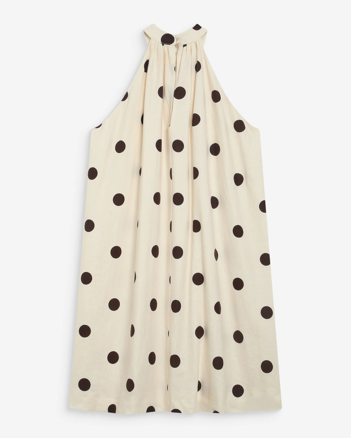 Grace & Mila Warna Ecru Linen Blend Chocolate Polka Dot Short Dress