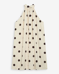 Grace & Mila Warna Ecru Linen Blend Chocolate Polka Dot Short Dress