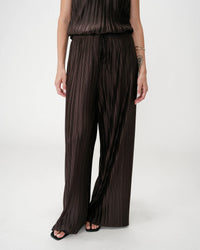 Grace & Mila Wonka Chocolate Brown Plisse Wide Leg Trousers 