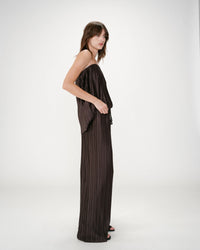 Grace & Mila Wonka Chocolate Brown Plisse Wide Leg Trousers 