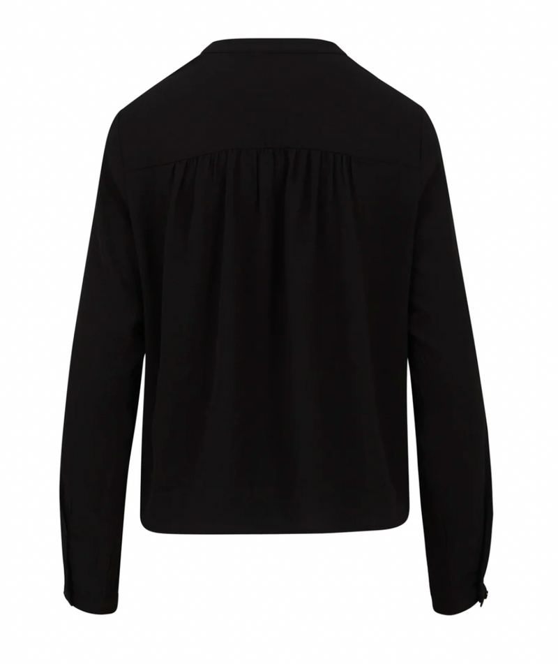 Coster Copenhagen Black V-Neck Blouse with Embellished Tweed Detailing, 235-1505