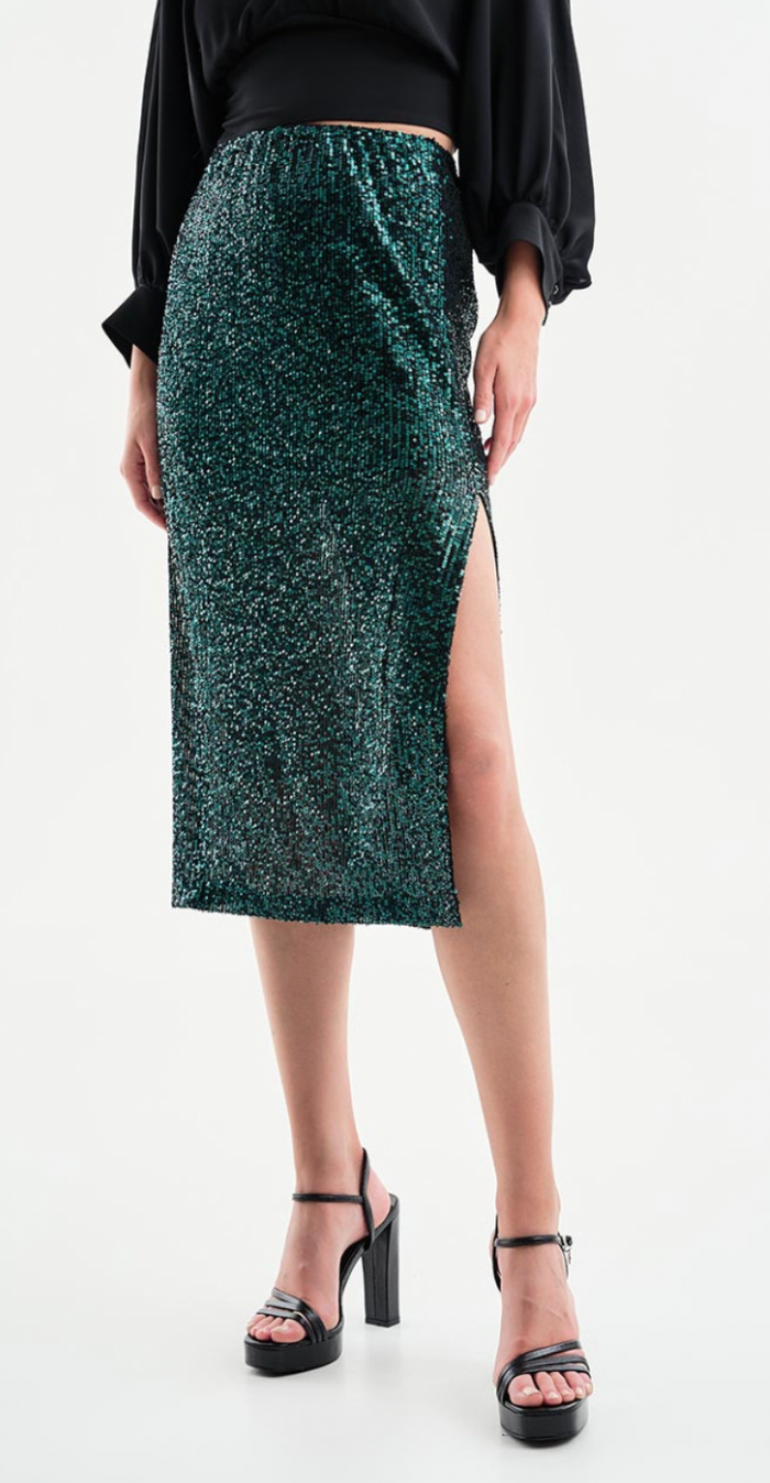 Access Fashion Green Sequin Midi Skirt, 34-6059