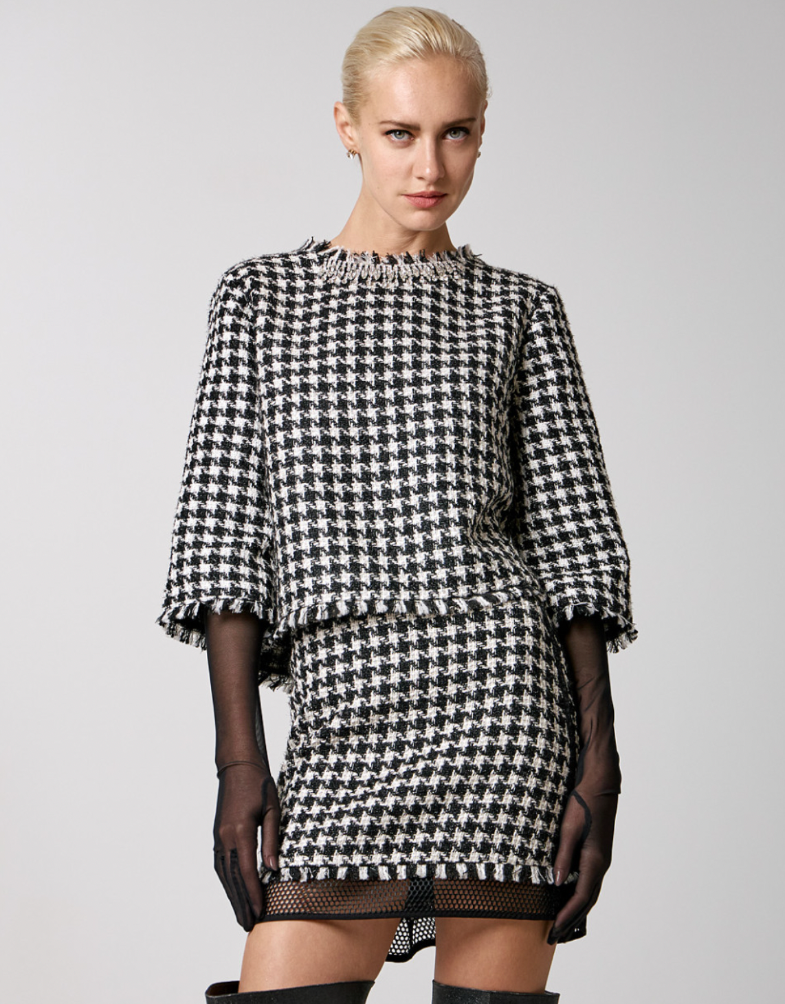 Access Fashion Tweed Cropped Houndstooth Blouse, 34-2019
