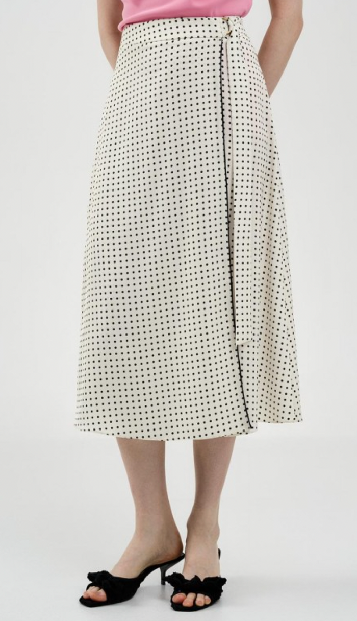 Access Fashion Off White Wrap Polka Dot Midi Skirt, 34-6023