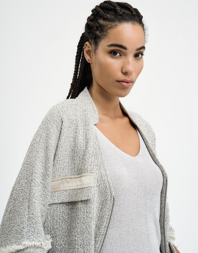 Access Fashion Silver Tweed Jacket with Sequin Pockets, 43-1037