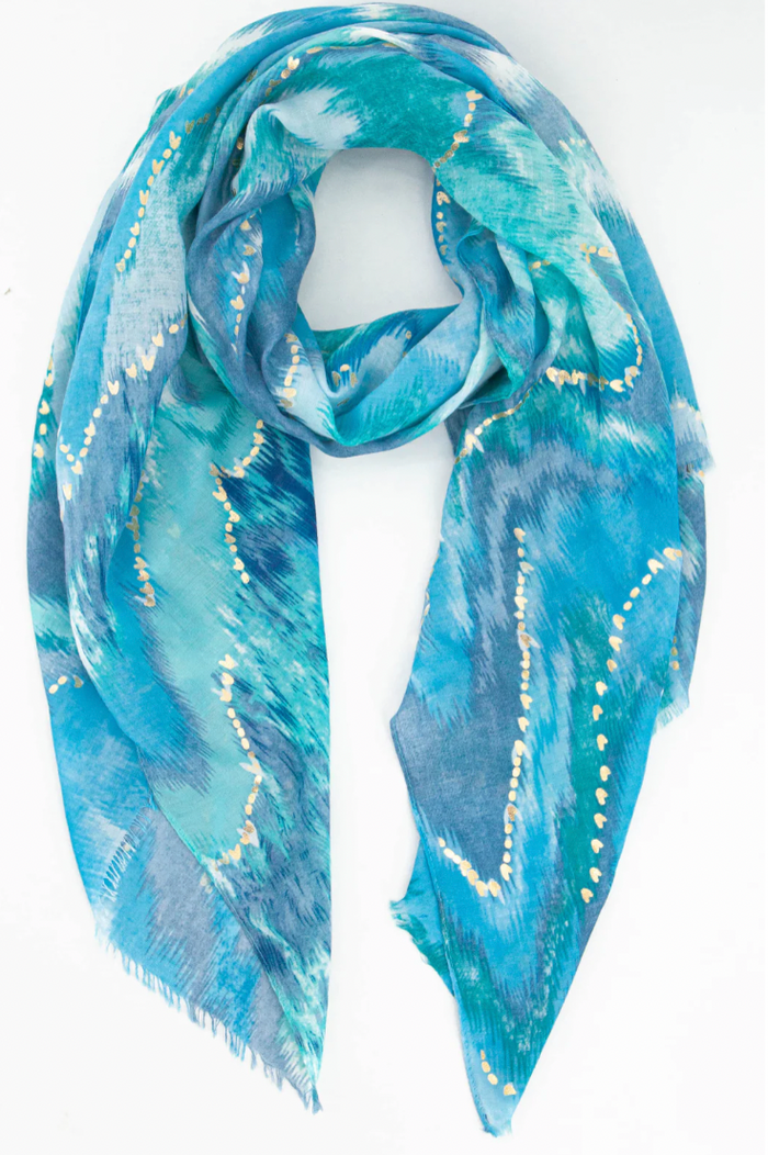 Ruby 67 Blue Ombre Wave Print Watercolour Scarf