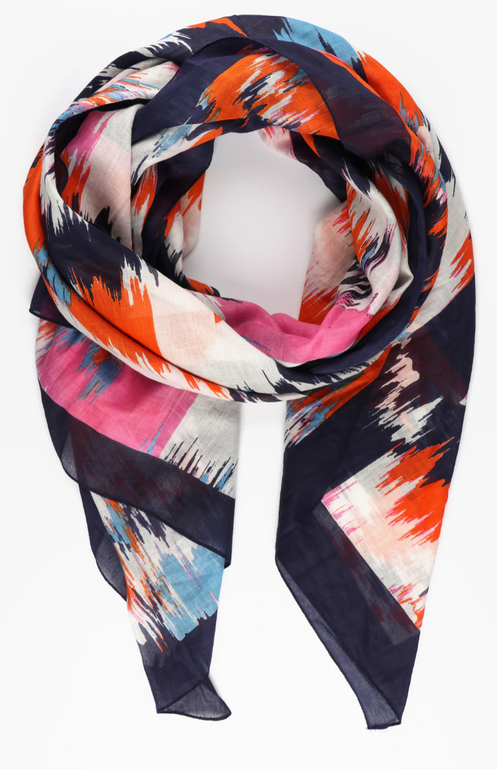 Ruby 67 Navy Blue Abstract Chevron Print Cotton Scarf