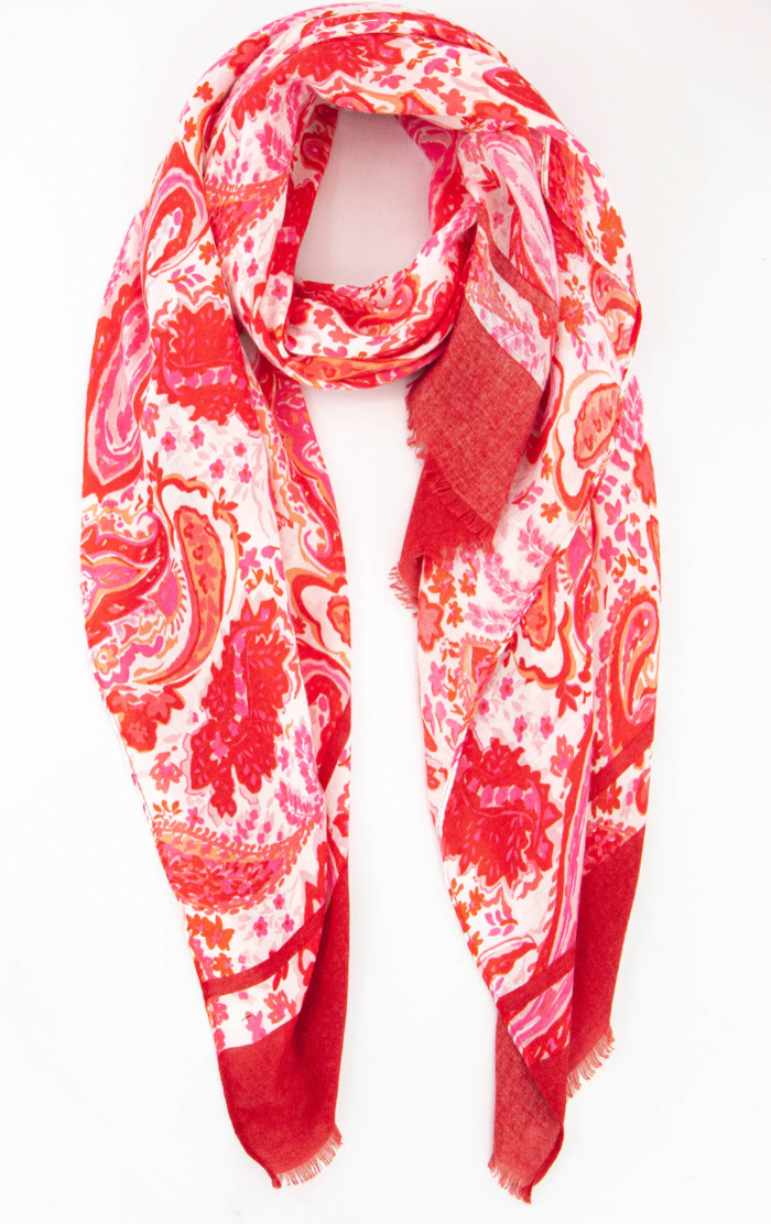 Ruby 67 Pink/Red Paisley Print Scarf