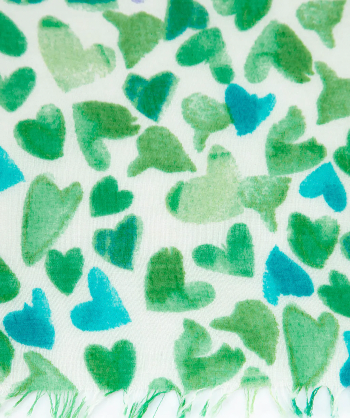 Ruby 67 Green Sketched Love Heart Print Scarf
