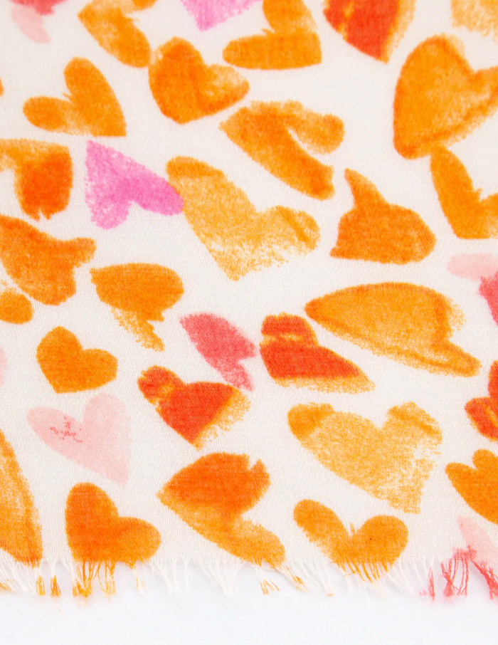 Ruby 67 Orange Sketched Love Heart Print Scarf