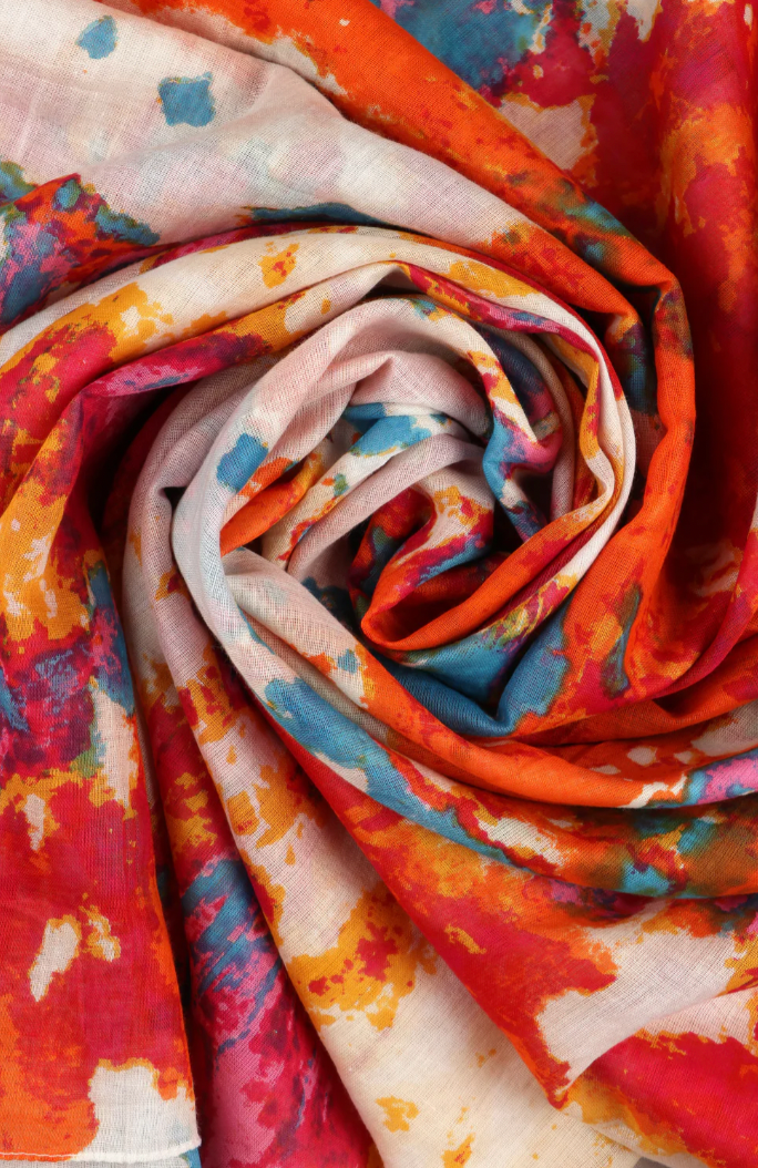 Ruby 67 Pink/Orange Watercolour Tie Dye Print Scarf 