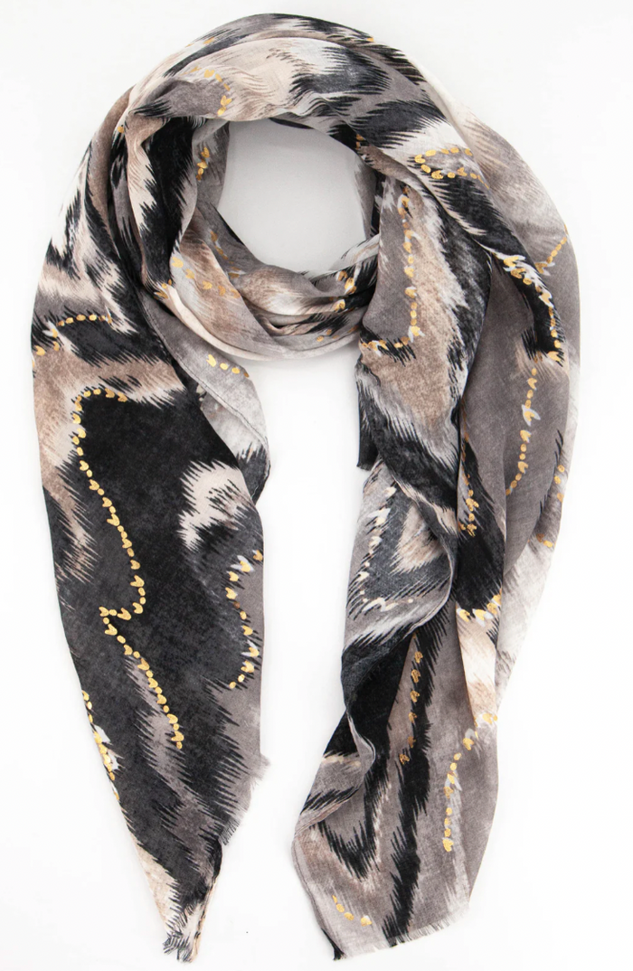 Ruby 67 Black Ombre Wave Print Watercolour Scarf 