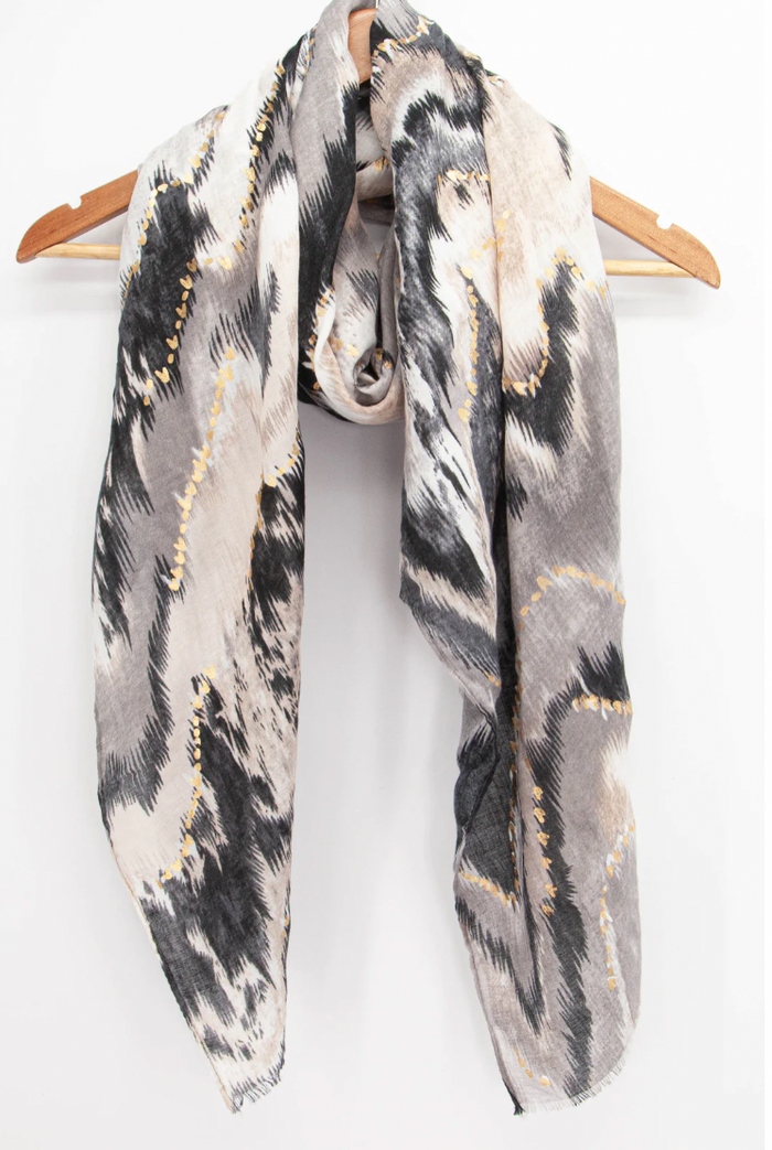 Ruby 67 Black Ombre Wave Print Watercolour Scarf 