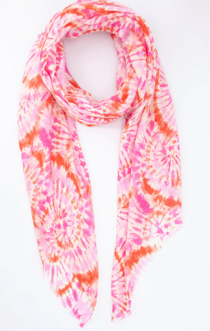 Ruby 67 Pink/Orange Retro Circle Tie Dye Style Print Scarf 