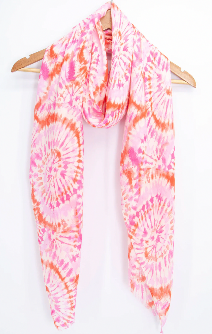 Ruby 67 Pink/Orange Retro Circle Tie Dye Style Print Scarf 