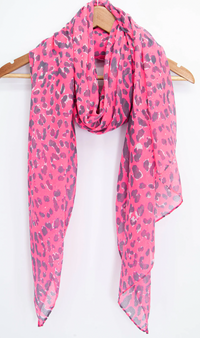 Ruby 67 Hot Pink/Grey Leopard Print Scarf