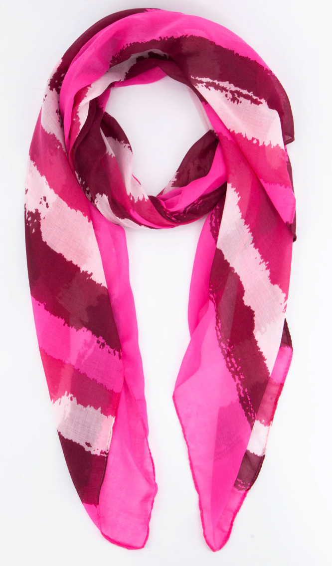 Ruby 67 Hot Pink Painted Brushstroke Style Stripe Print Scarf 